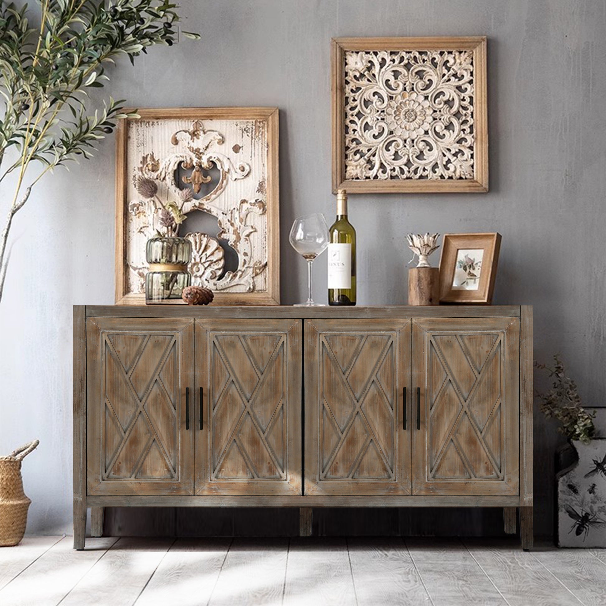 4 Door Wooden Twill Sideboard American Country Vintage antique gray-mdf