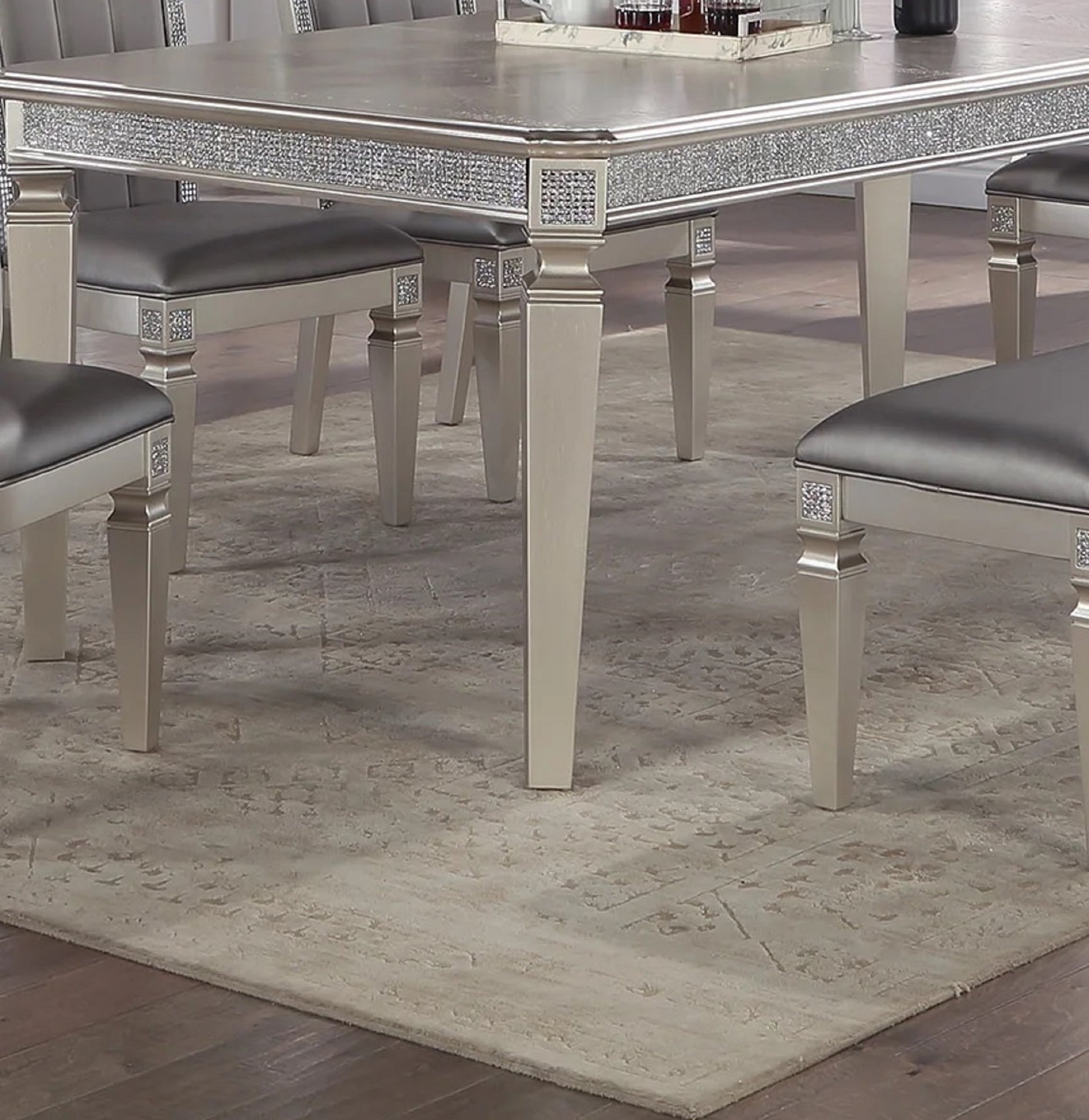 Modern Glam 1pc Dining Table Silver Gray Finish 18" gray-dining room-modern-wood