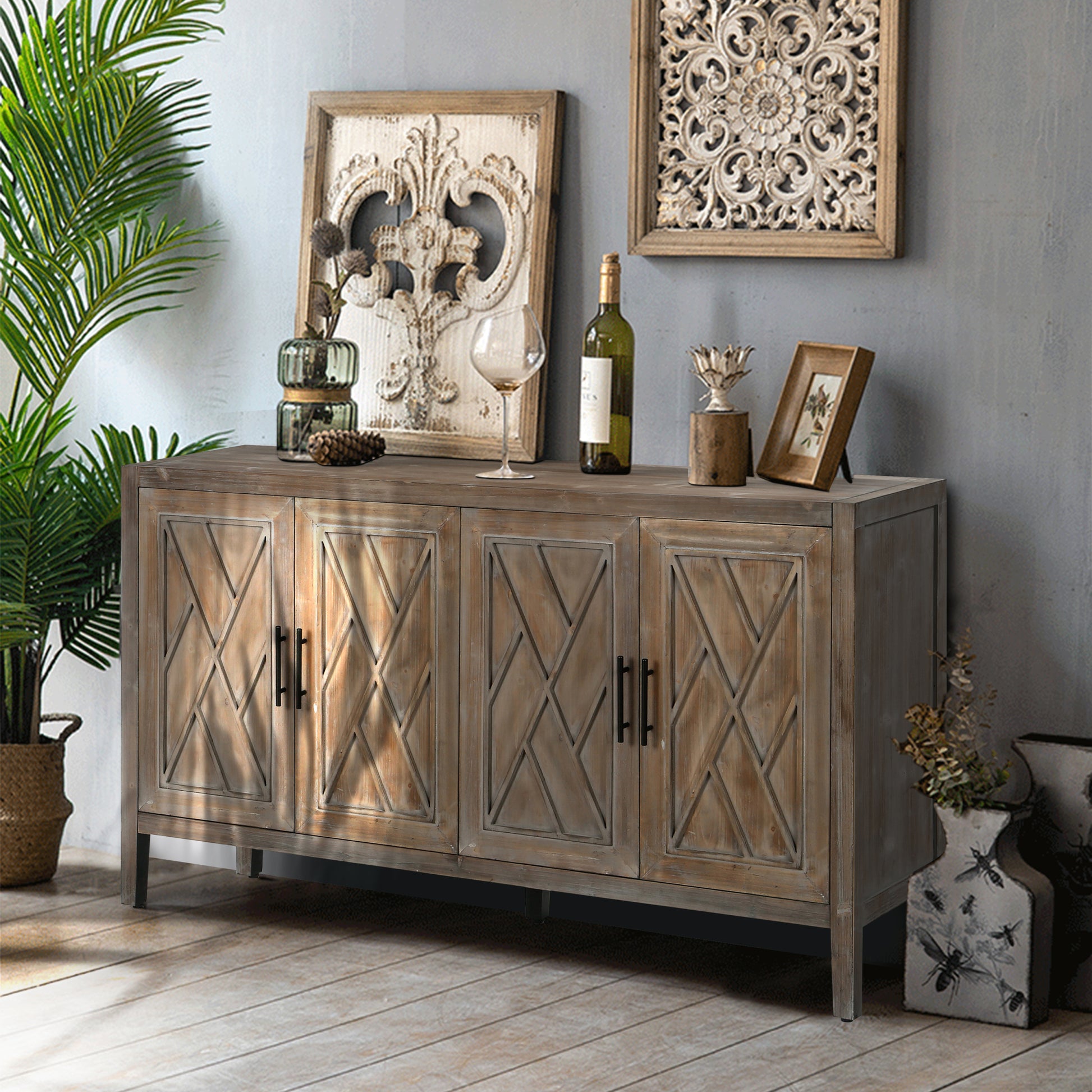 4 Door Wooden Twill Sideboard American Country Vintage antique gray-mdf