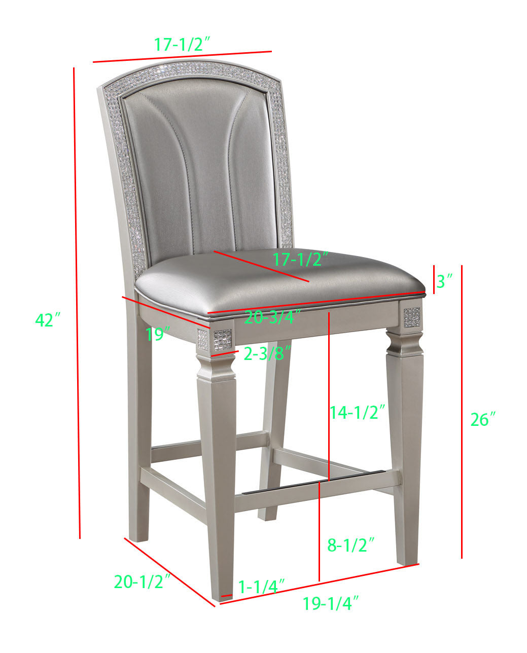 Luxury Formal Glam Style 6pc Counter Ht. Dining Set wood-wood-silver-seats 6-wood-dining room-72