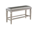 1 Pc Modern Glam Counter Height Bench Upholstered Seat silver-rectangular-grey-glam-wood