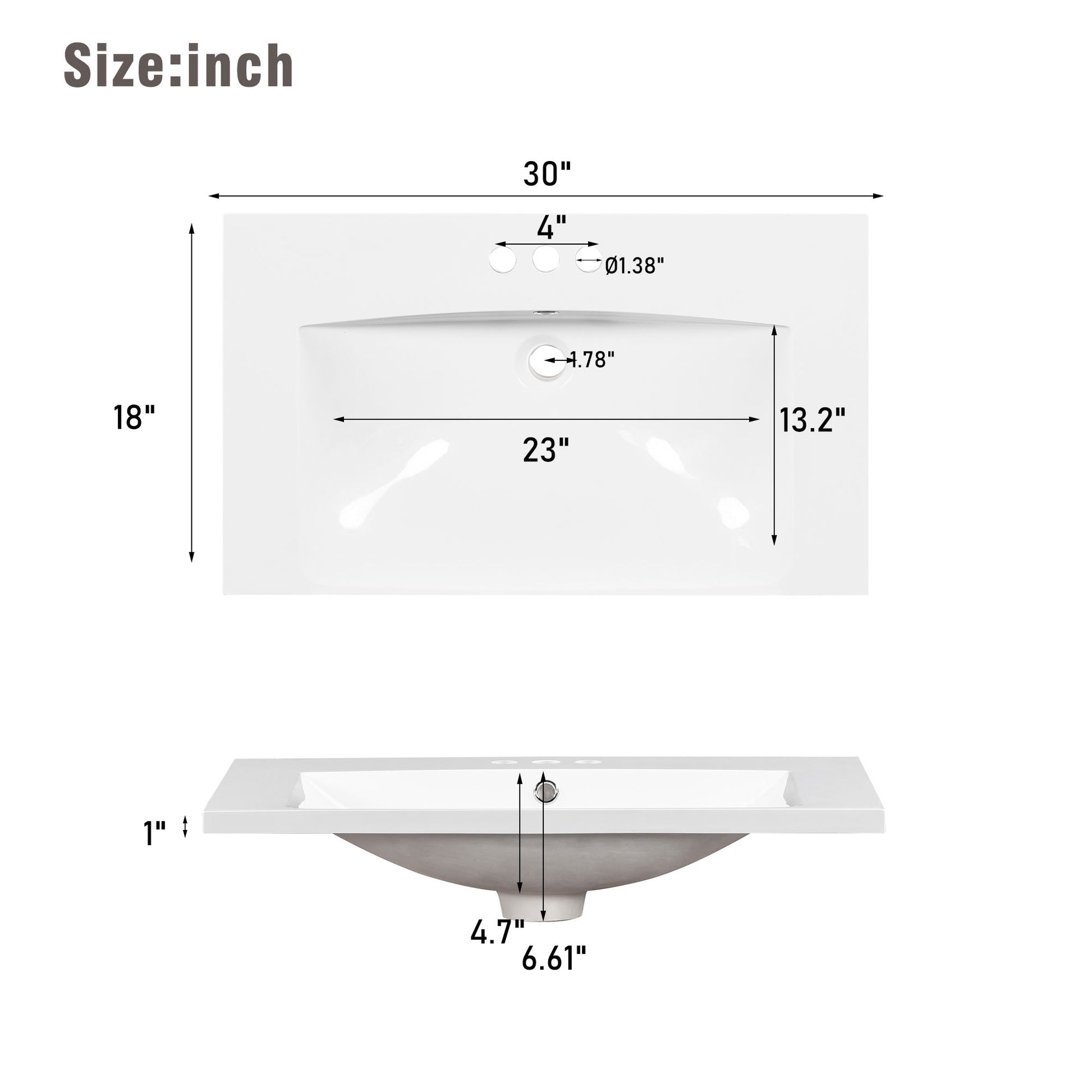 Sink Only 30" Bathroom vanity Resin white-resin