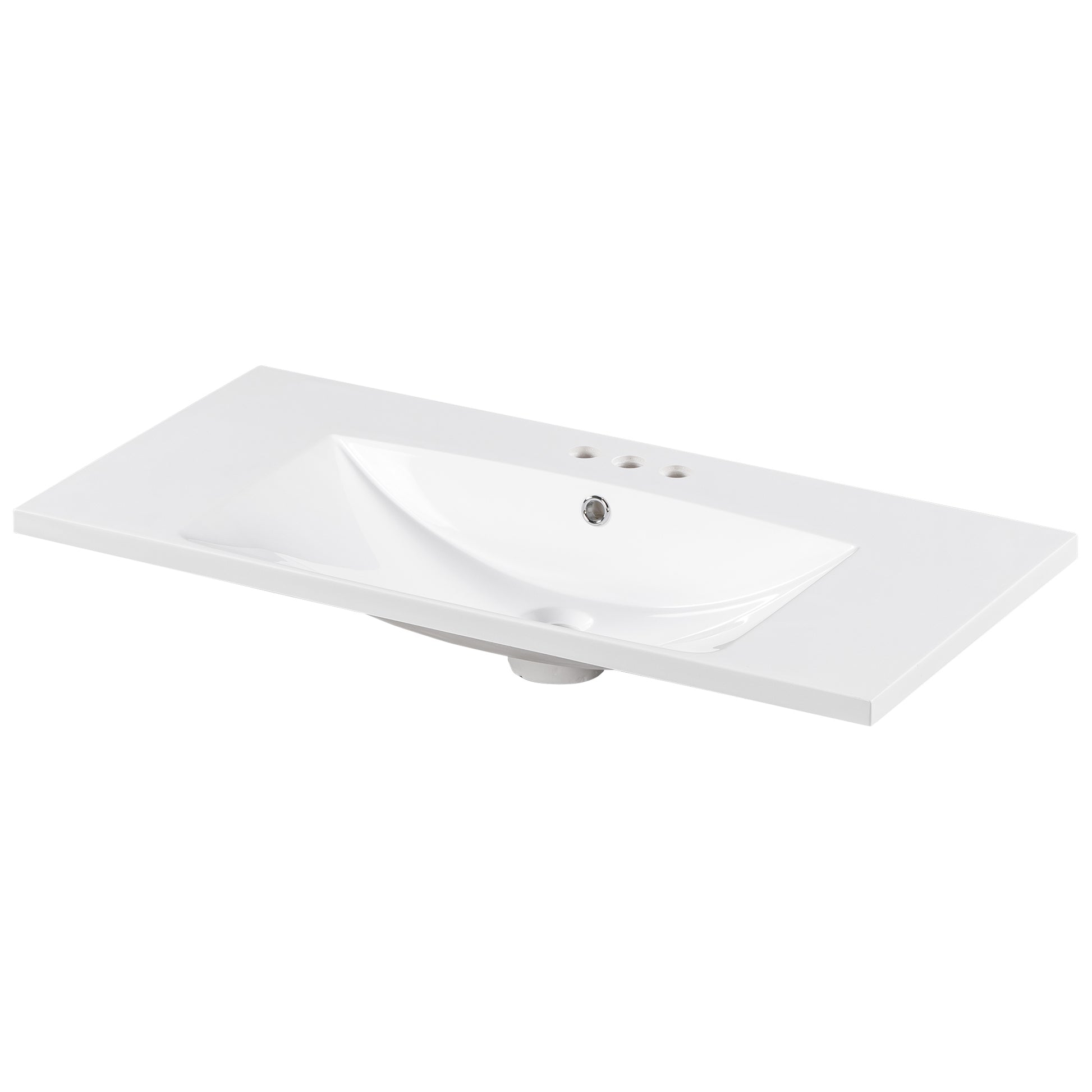 36" Single Bathroom Basin Sink, Vanity Top Only, 3 white-resin