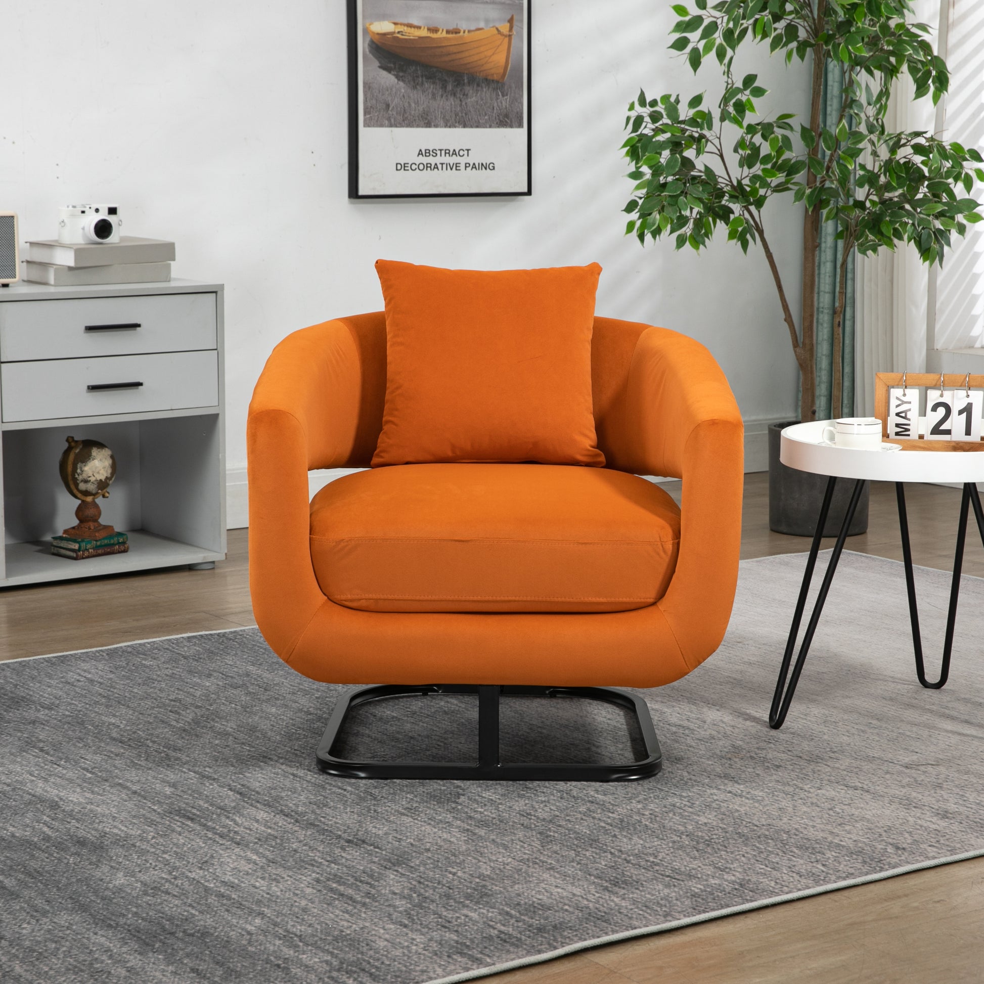 House hold Upholstered Tufted Living Room Chair orange-velvet