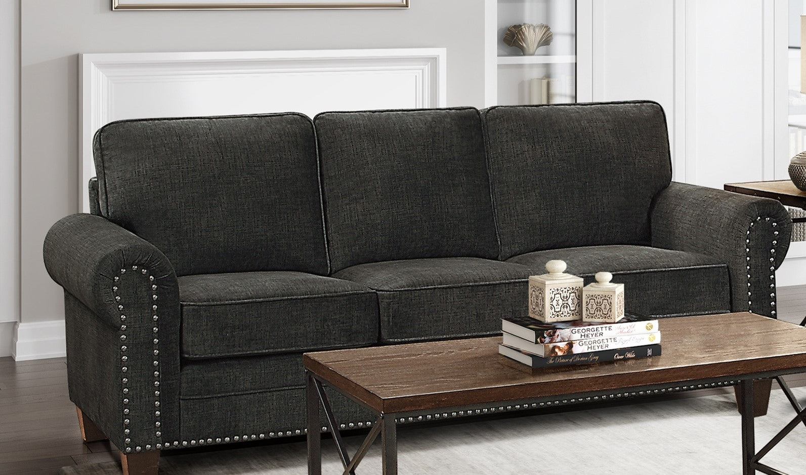 Traditional Style Dark Gray Sofa 1pc Microfiber dark gray-primary living