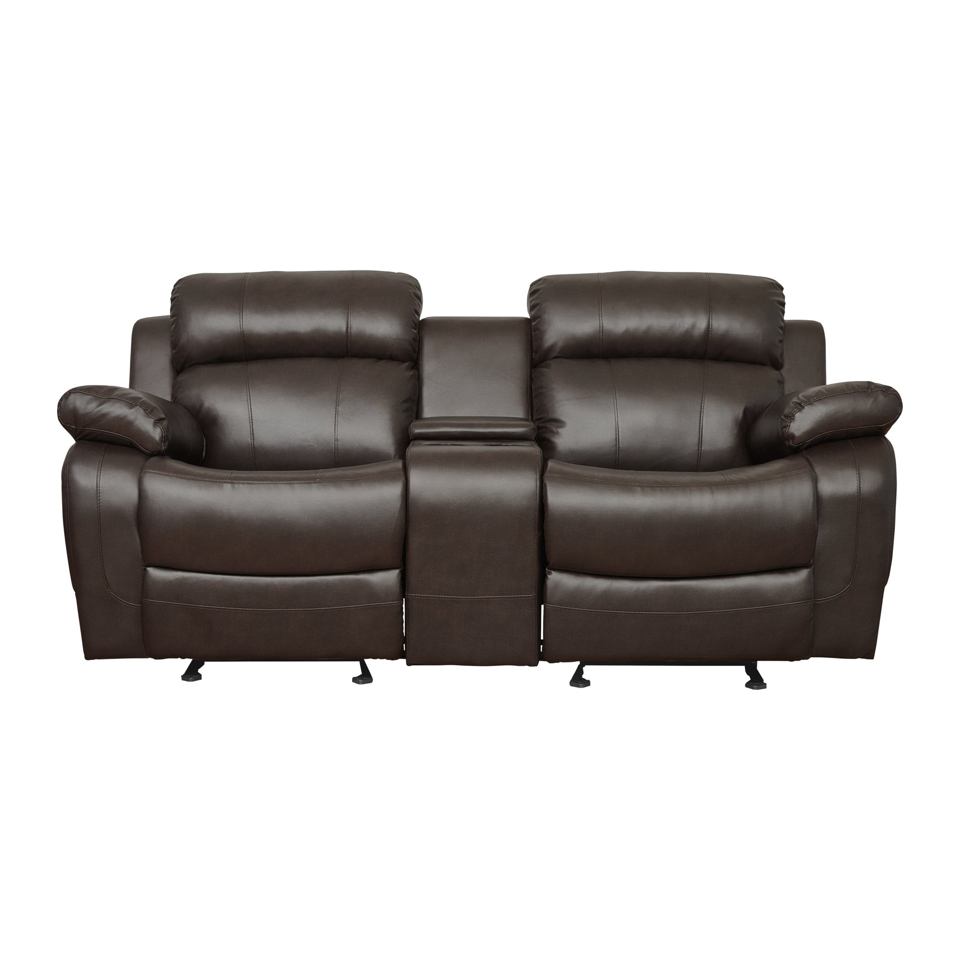 Double Glider Reclining Love Seat with Center Console brown-primary living space-contemporary-solid