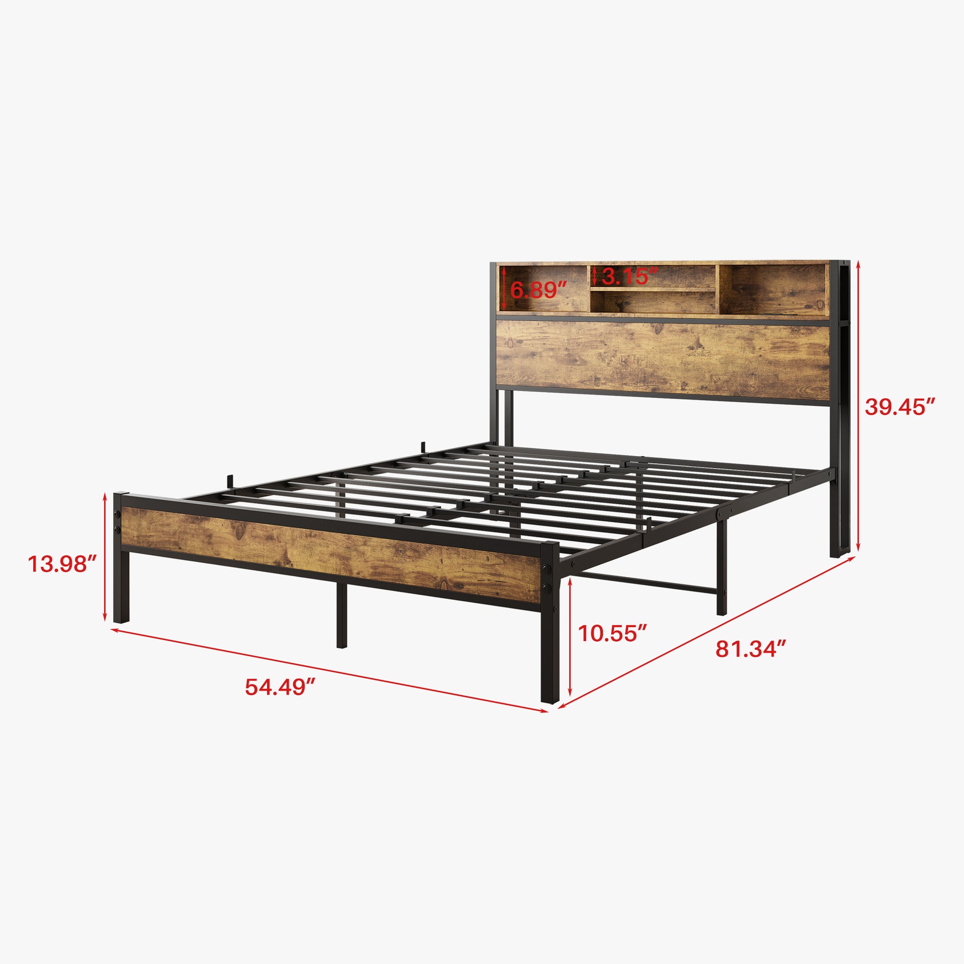 Full Size Bed Frame With Storage Headboard, Metal