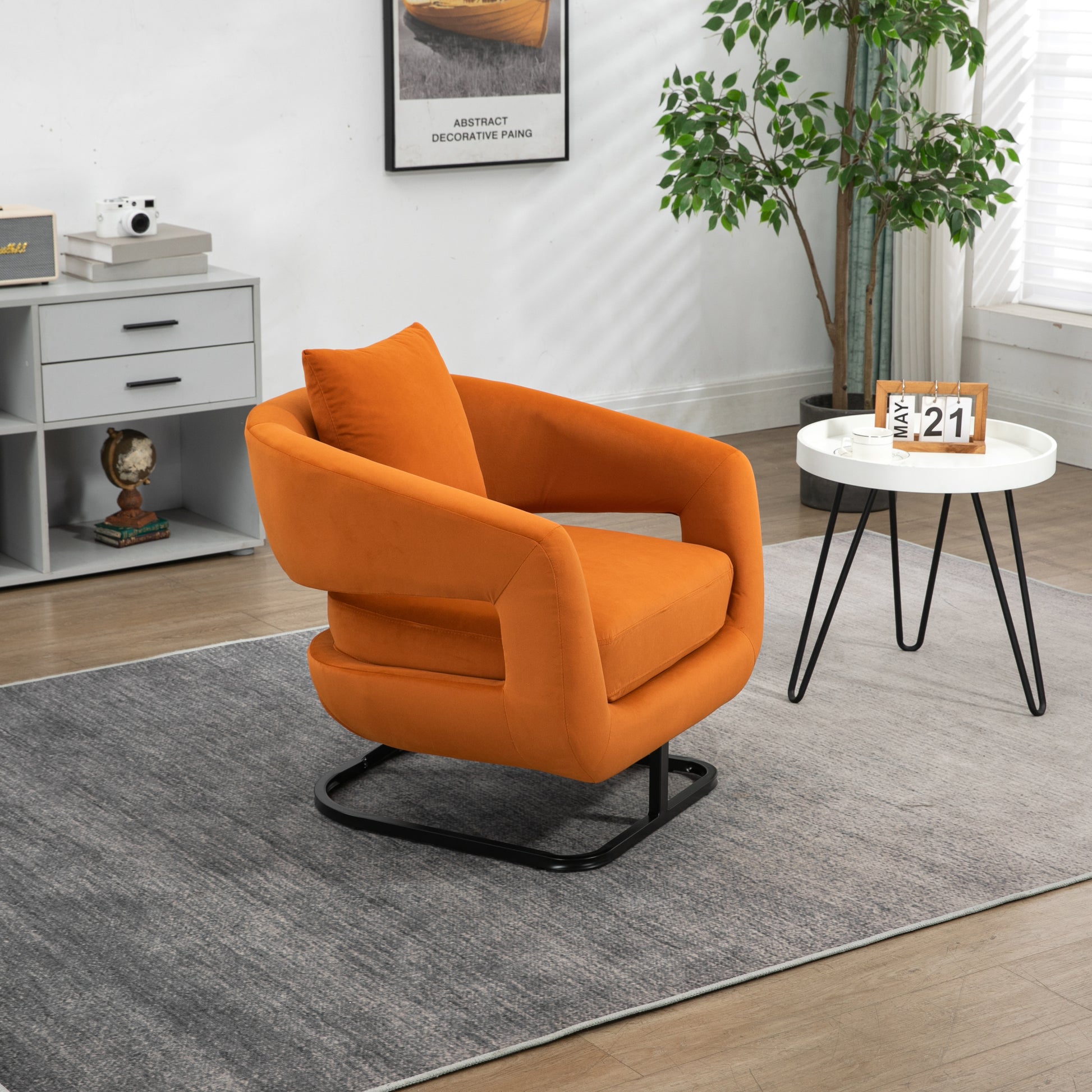 House hold Upholstered Tufted Living Room Chair orange-velvet