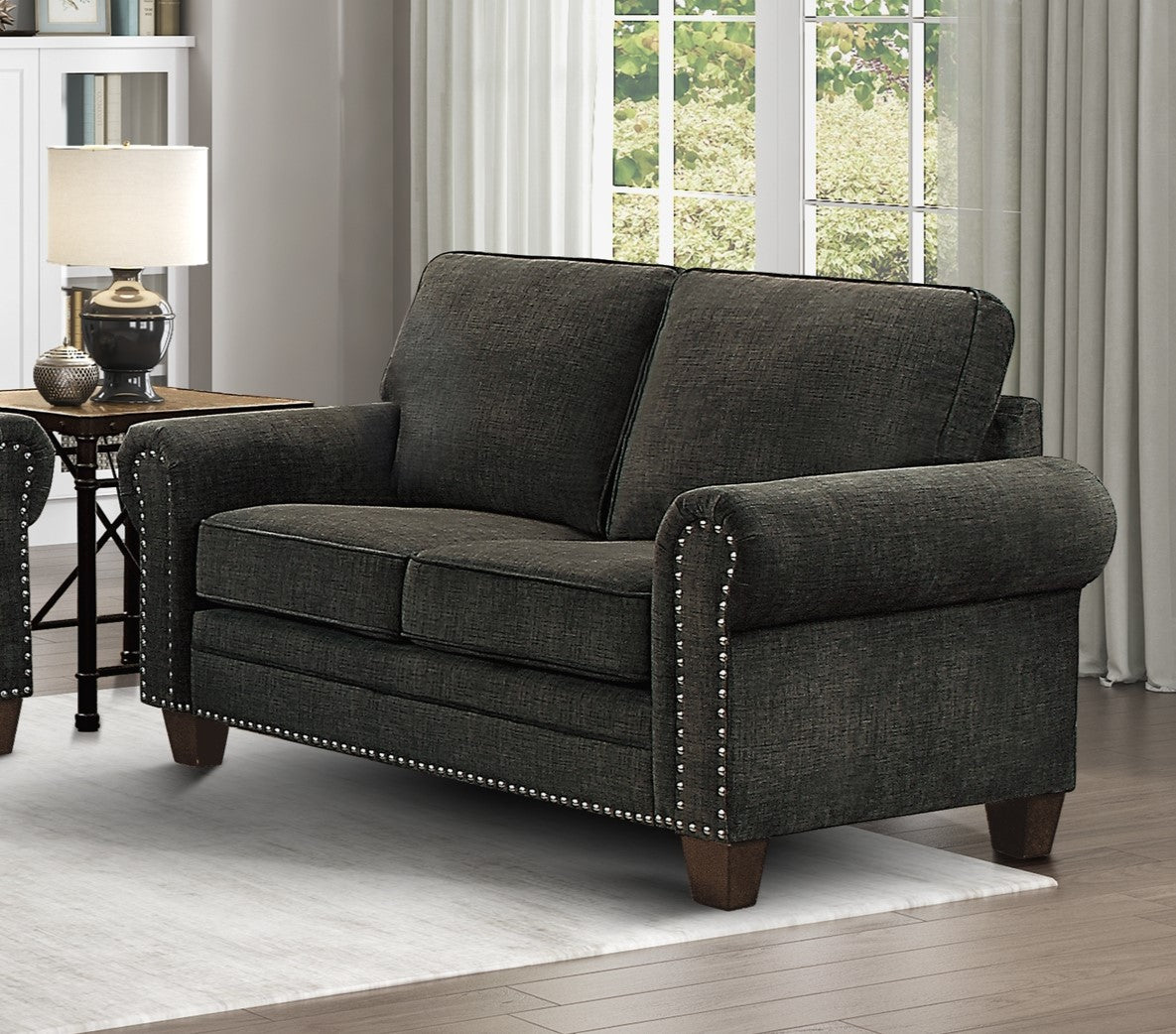 Traditional Style Dark Gray Loveseat 1pc Microfiber dark gray-primary living