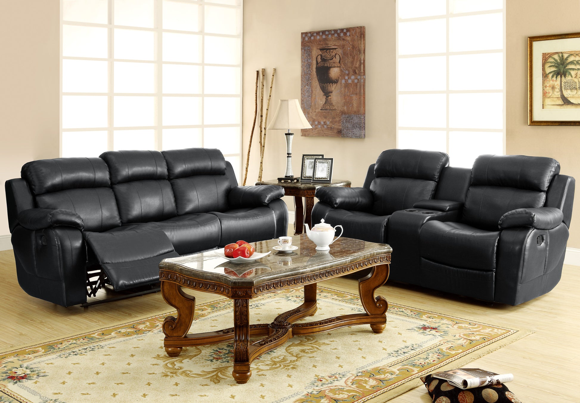 Double Glider Reclining Love Seat with Center Console black-primary living space-contemporary-solid