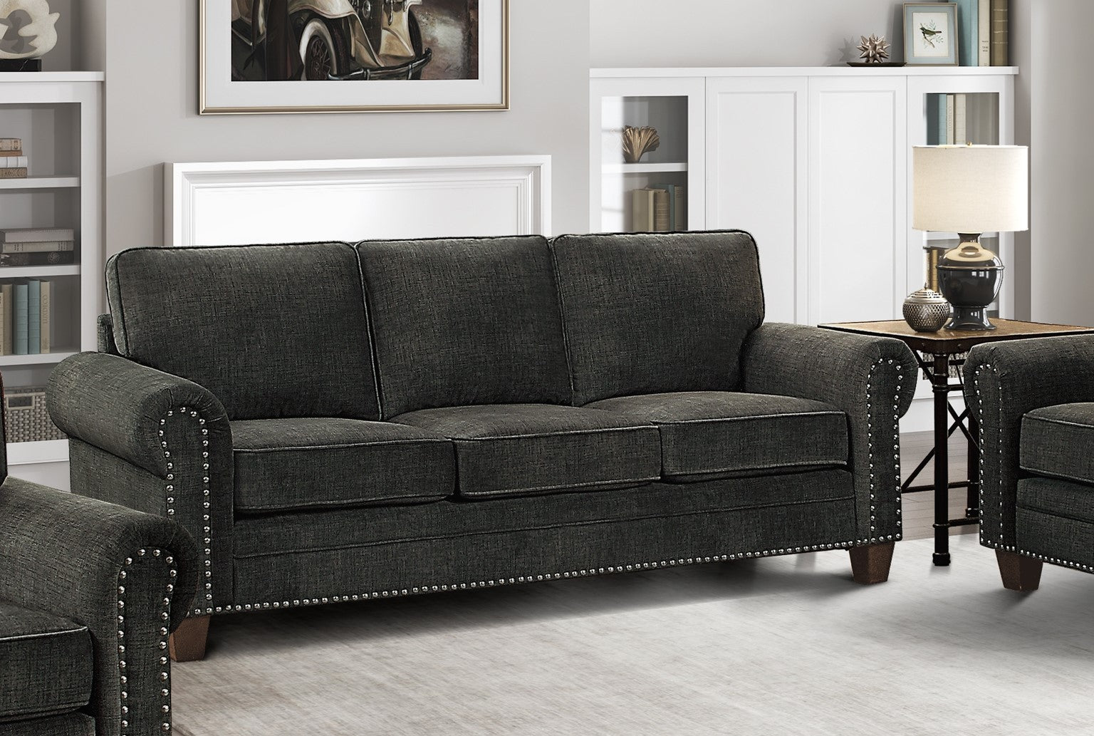 Traditional Style Dark Gray Sofa 1pc Microfiber dark gray-primary living