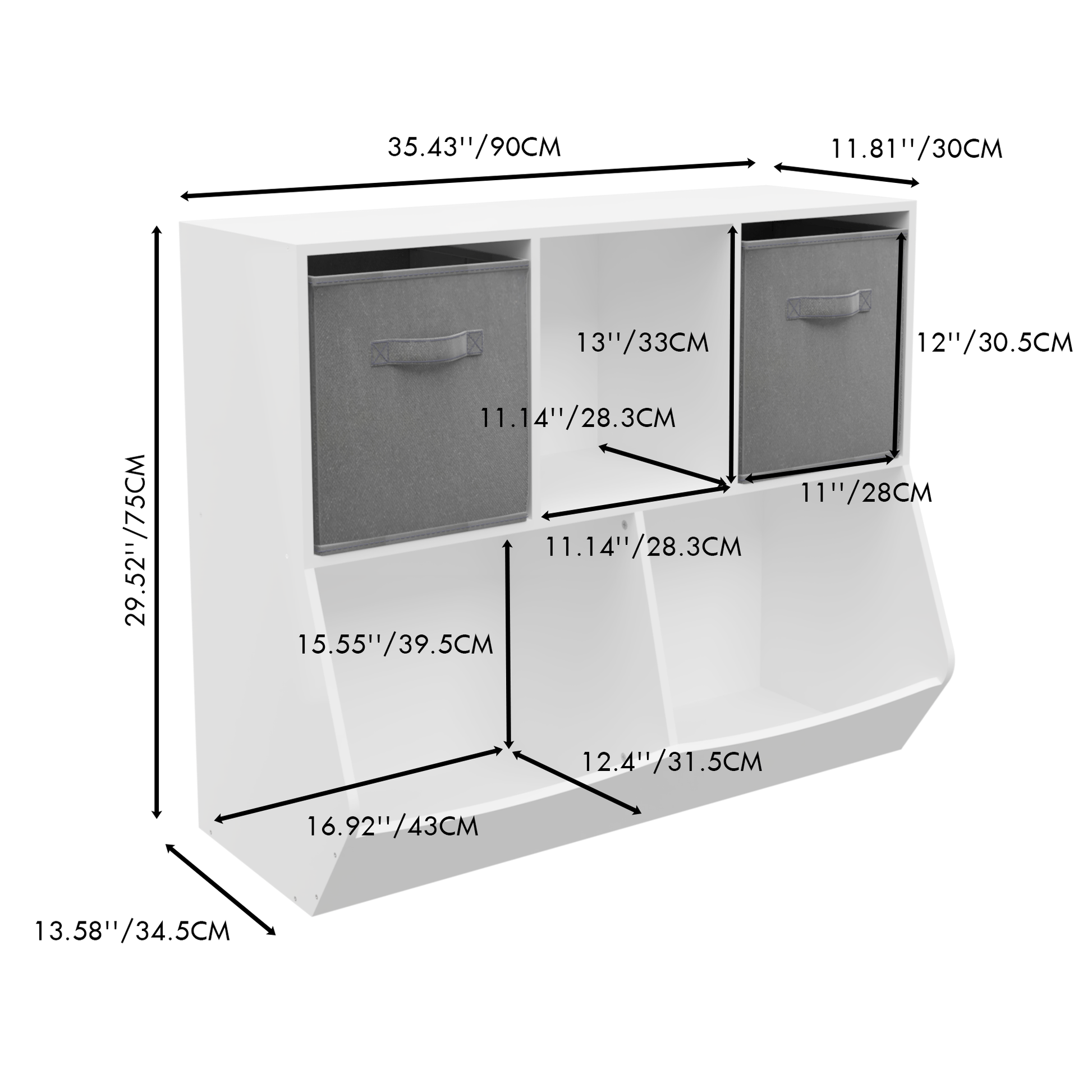 Kids Bookcase With Collapsible Fabric Drawers -