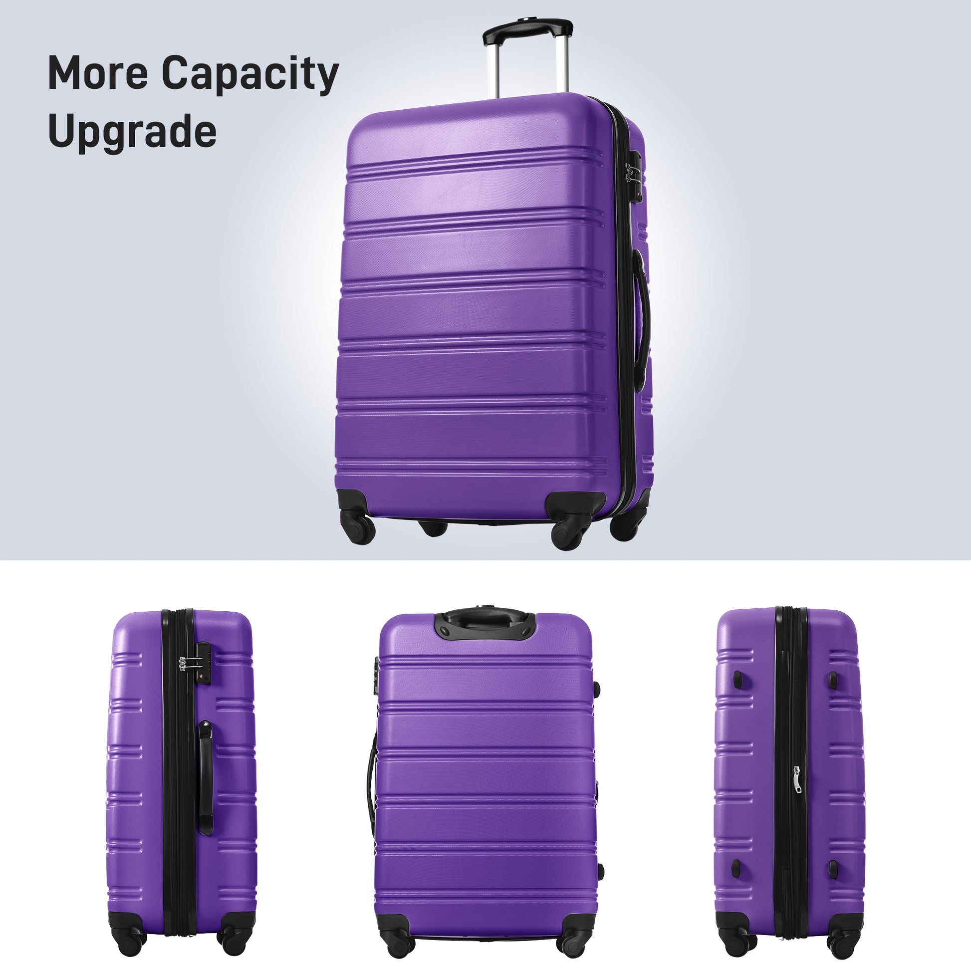 Hardshell Luggage Sets 2Pcs Bag Spinner Suitcase with purple-abs