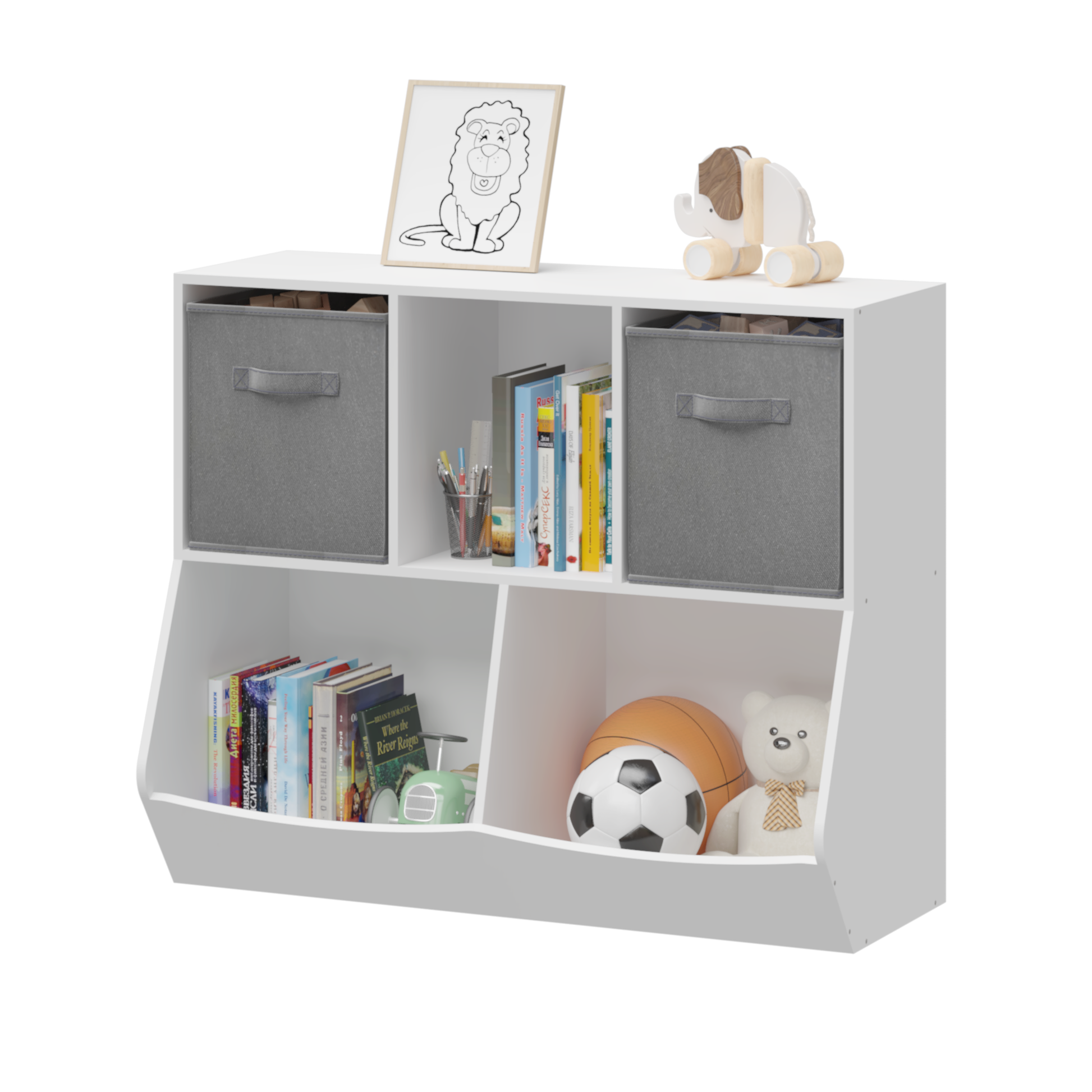 Kids Bookcase With Collapsible Fabric Drawers -