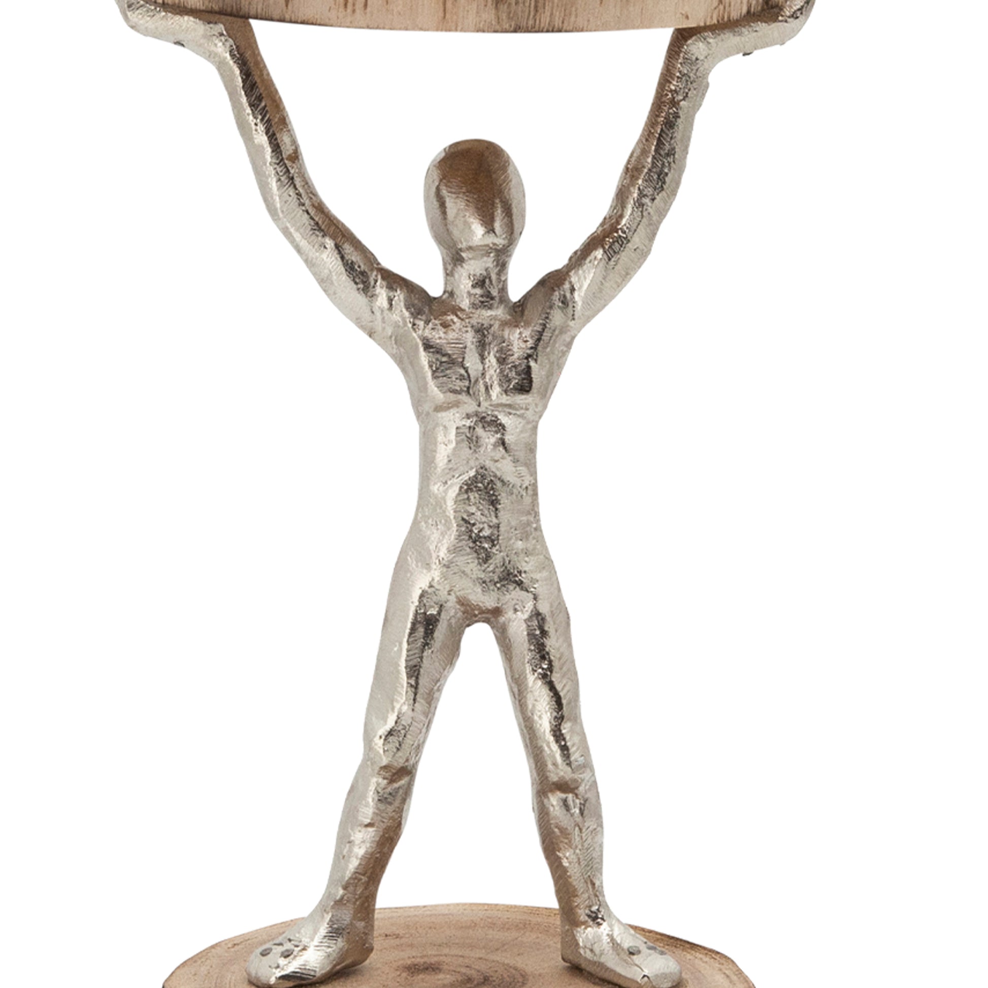 14 Inch Wooden Standing Man Candle Holder, Brown