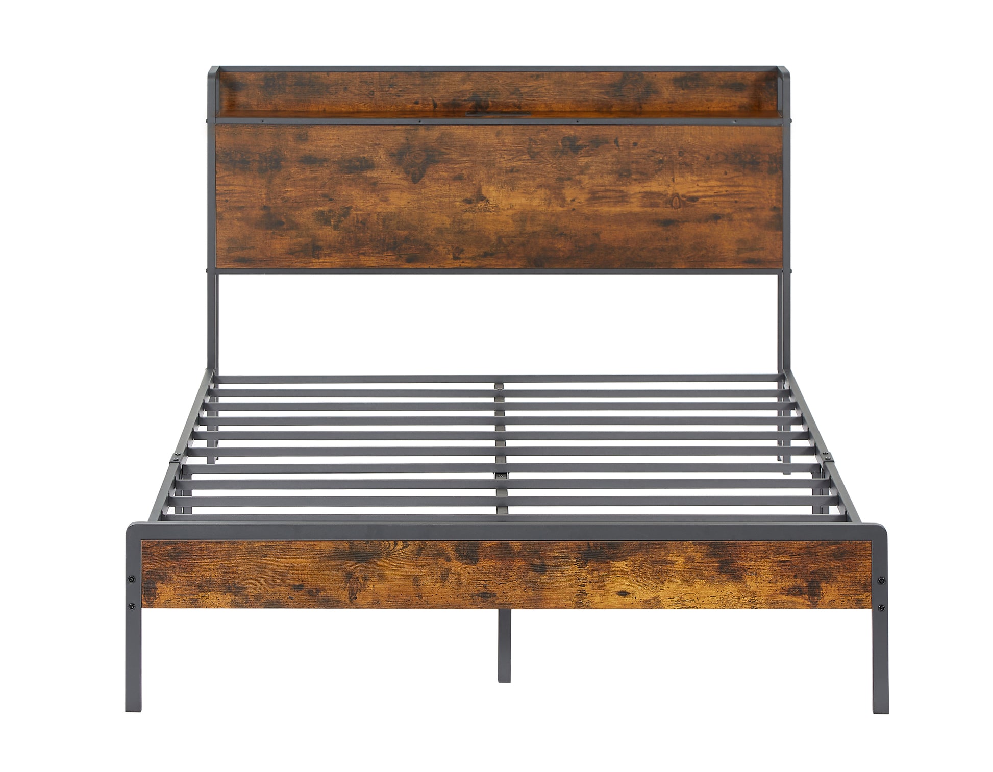 Bed Frame With Charging Station Full Size, Rustic