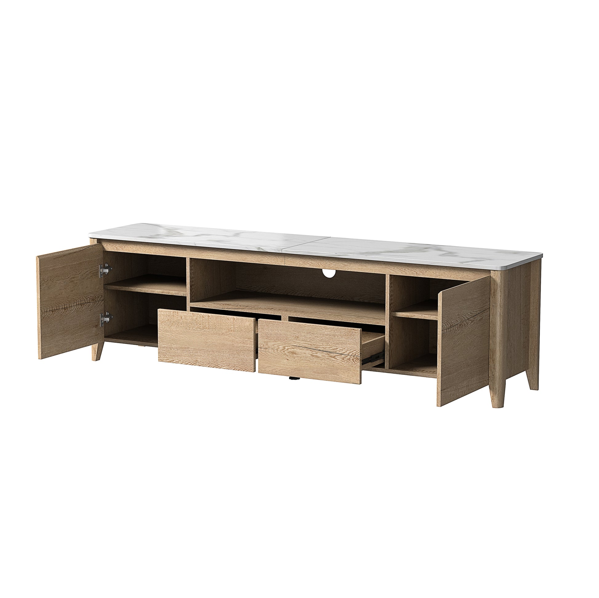 70 Inches Modern TV stand with LED Lights natural wood wash-particle board