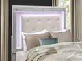 Metallic White Finish Queen Bed LED Headboard Button box spring