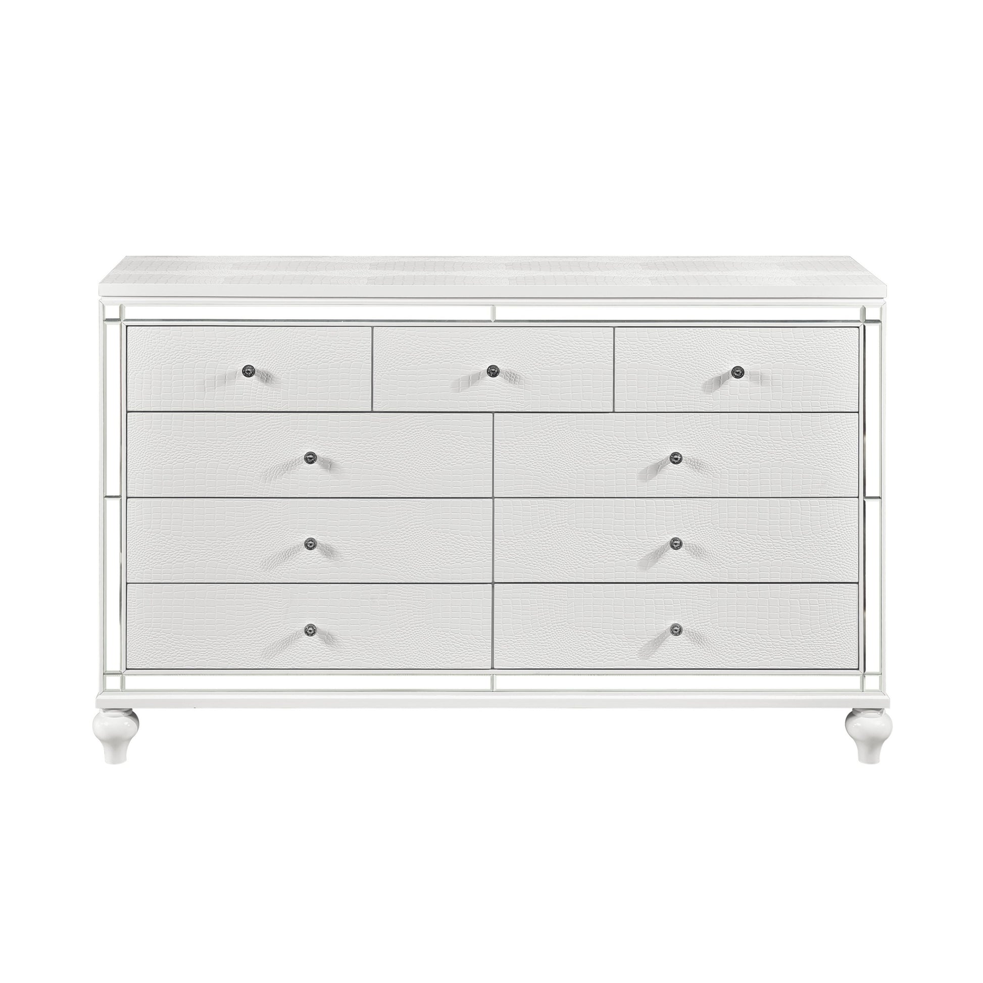 Glamorous Metallic White Finish Dresser of 9x Drawers white-dining room-glam-modern-wood