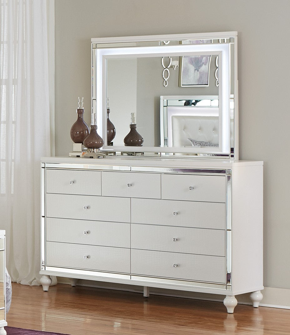 Glamorous Metallic White Finish Dresser of 9x Drawers white-dining room-glam-modern-wood