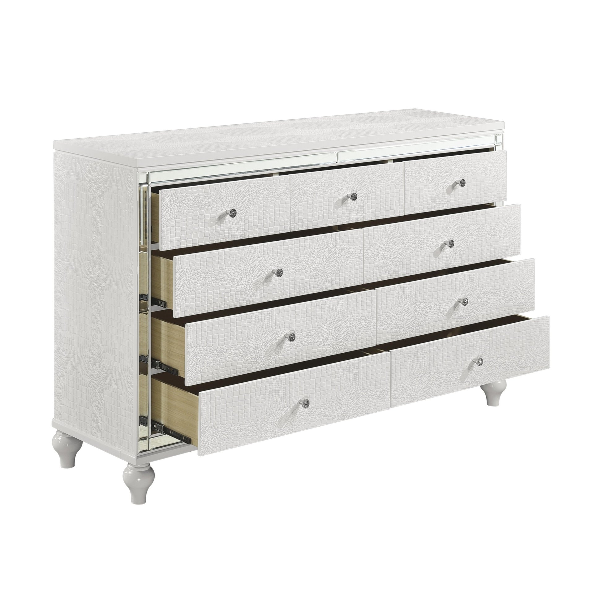 Glamorous Metallic White Finish Dresser of 9x Drawers white-dining room-glam-modern-wood