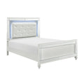 Metallic White Finish Queen Bed LED Headboard Button box spring