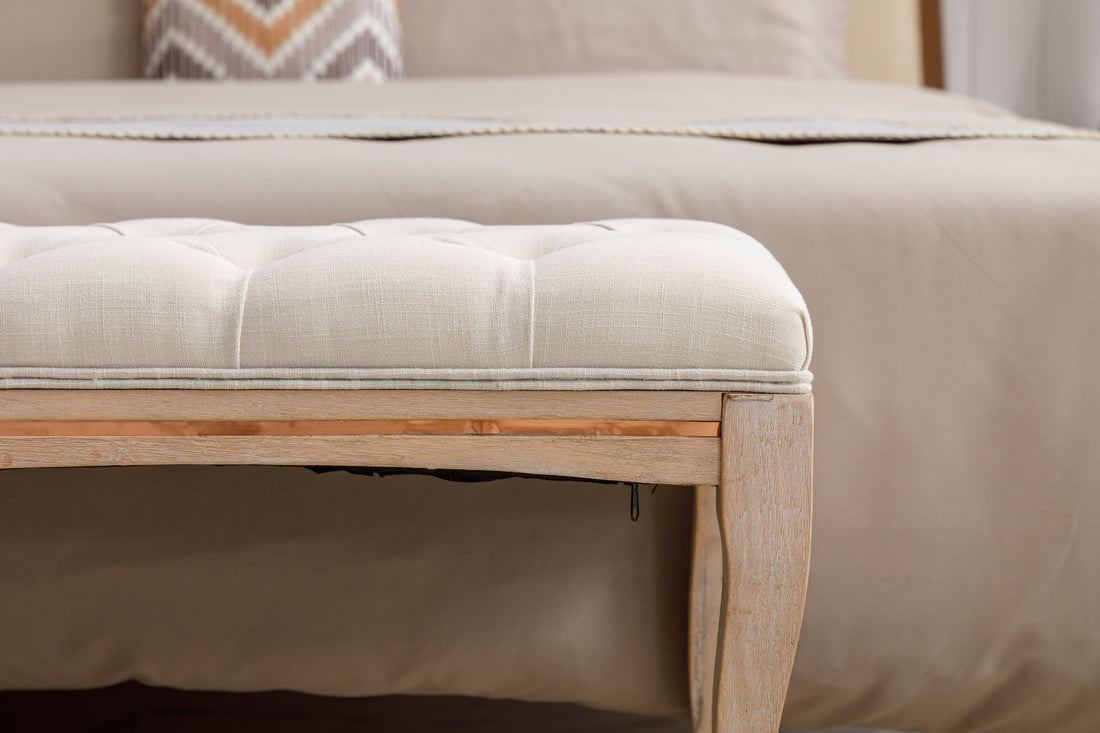Upholstered Tufted Bench Ottoman , Velvet Dining Bench gray-solid wood