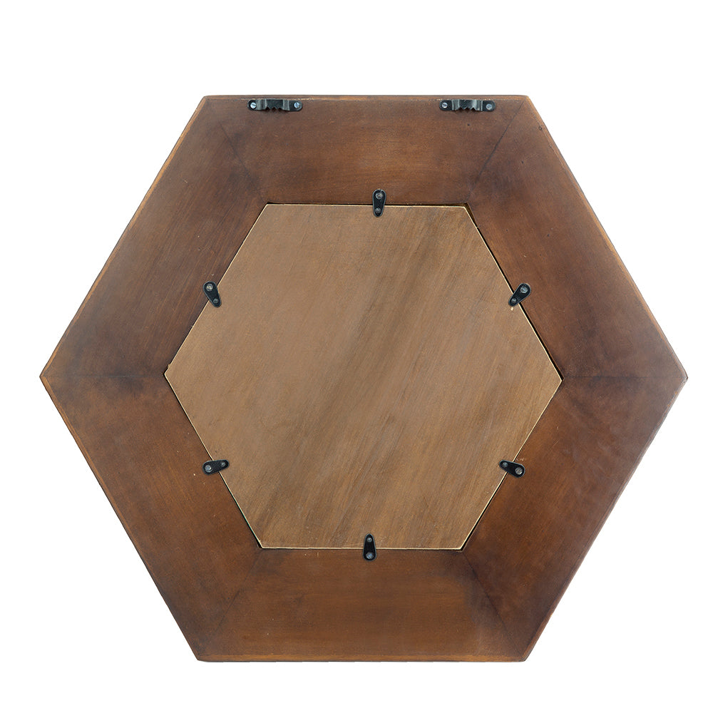 18.5" x 18.5" Hexagon Mirror with Solid Wood Frame brown-wood+glass