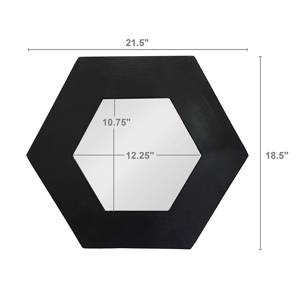 18.5" x 18.5" Hexagon Mirror with Solid Wood Frame black-wood+glass