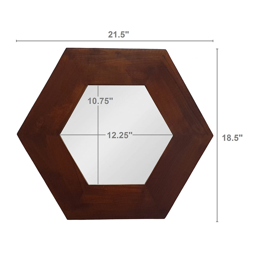 18.5" x 18.5" Hexagon Mirror with Solid Wood Frame brown-wood+glass