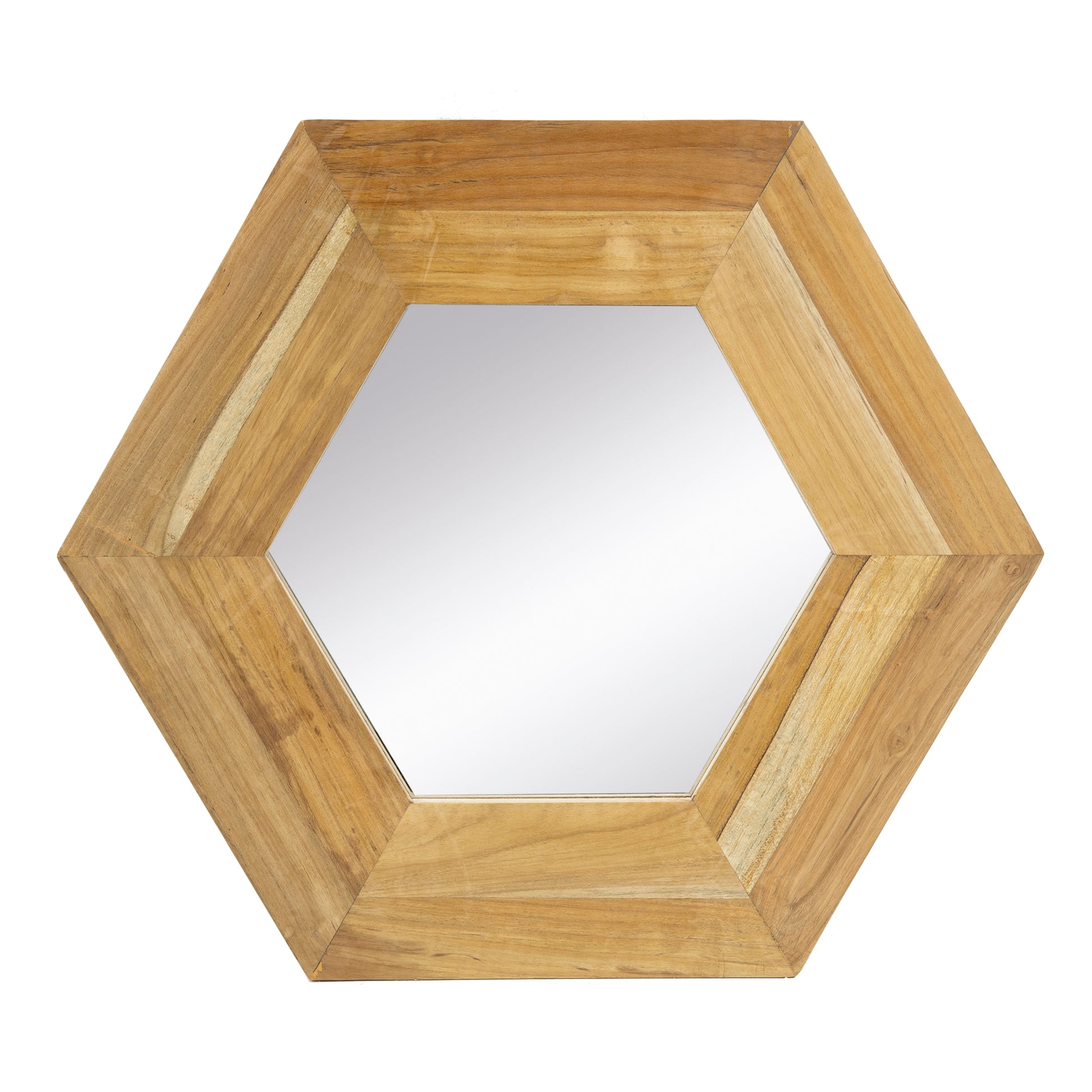 18.5" x 18.5" Hexagon Mirror with Natural Wood Frame natural-wood+glass