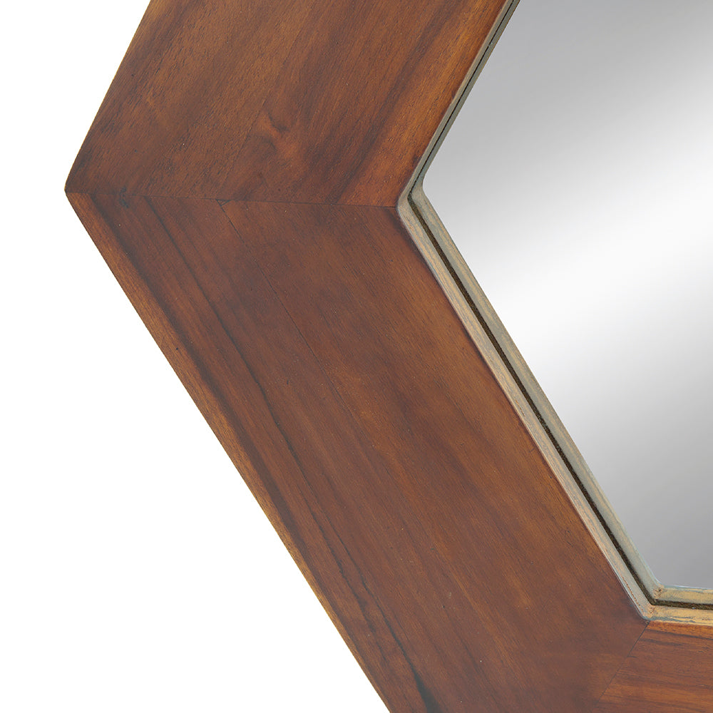 18.5" x 18.5" Hexagon Mirror with Solid Wood Frame brown-wood+glass