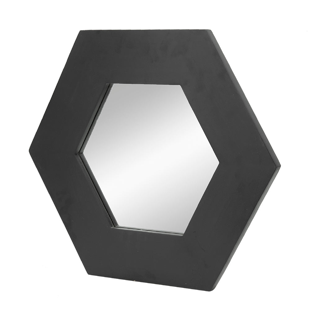 18.5" x 18.5" Hexagon Mirror with Solid Wood Frame black-wood+glass