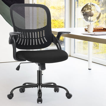 Sweetcrispy Office Mid Back Ergonomic Mesh Computer black-nylon mesh