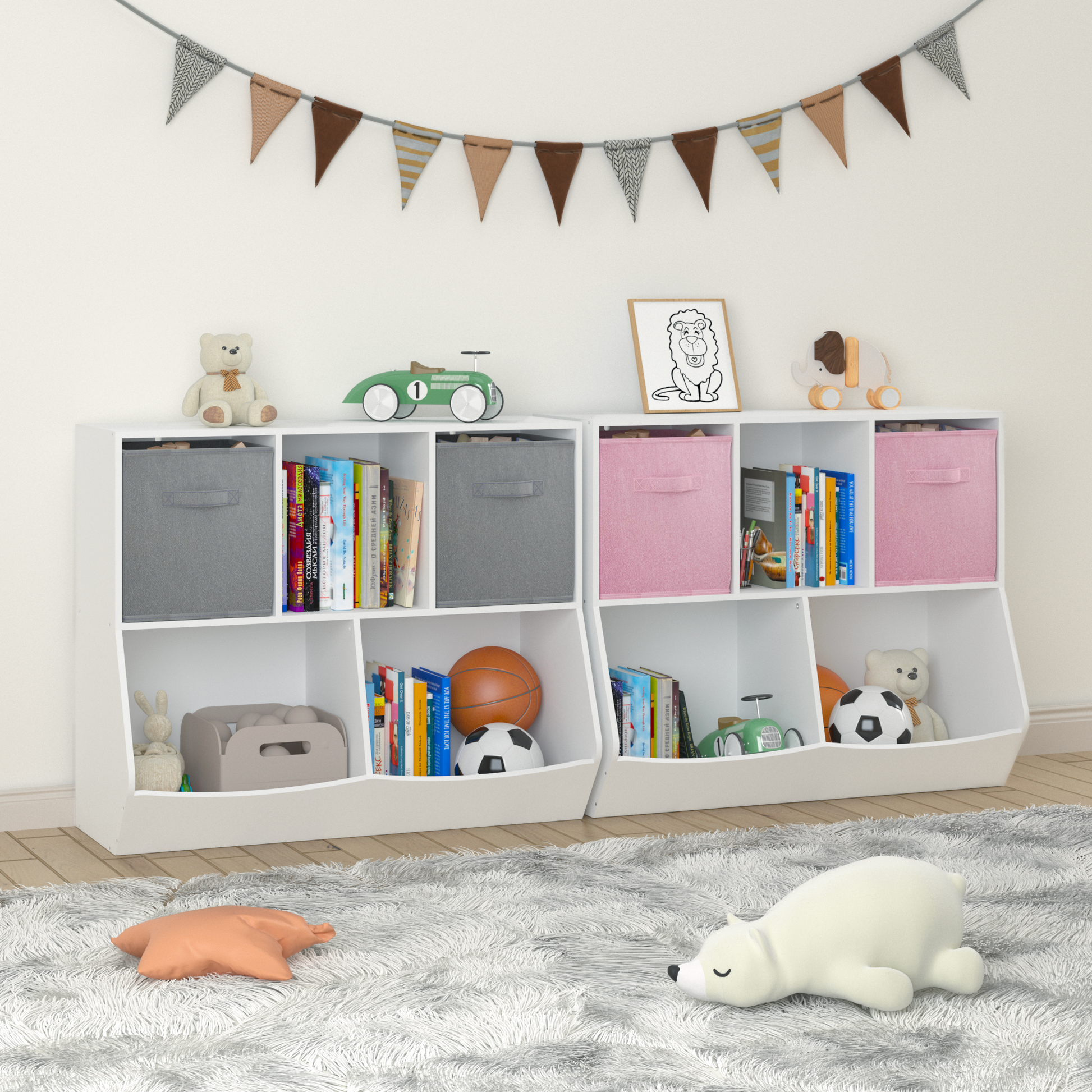 Kids Bookcase With Collapsible Fabric Drawers -