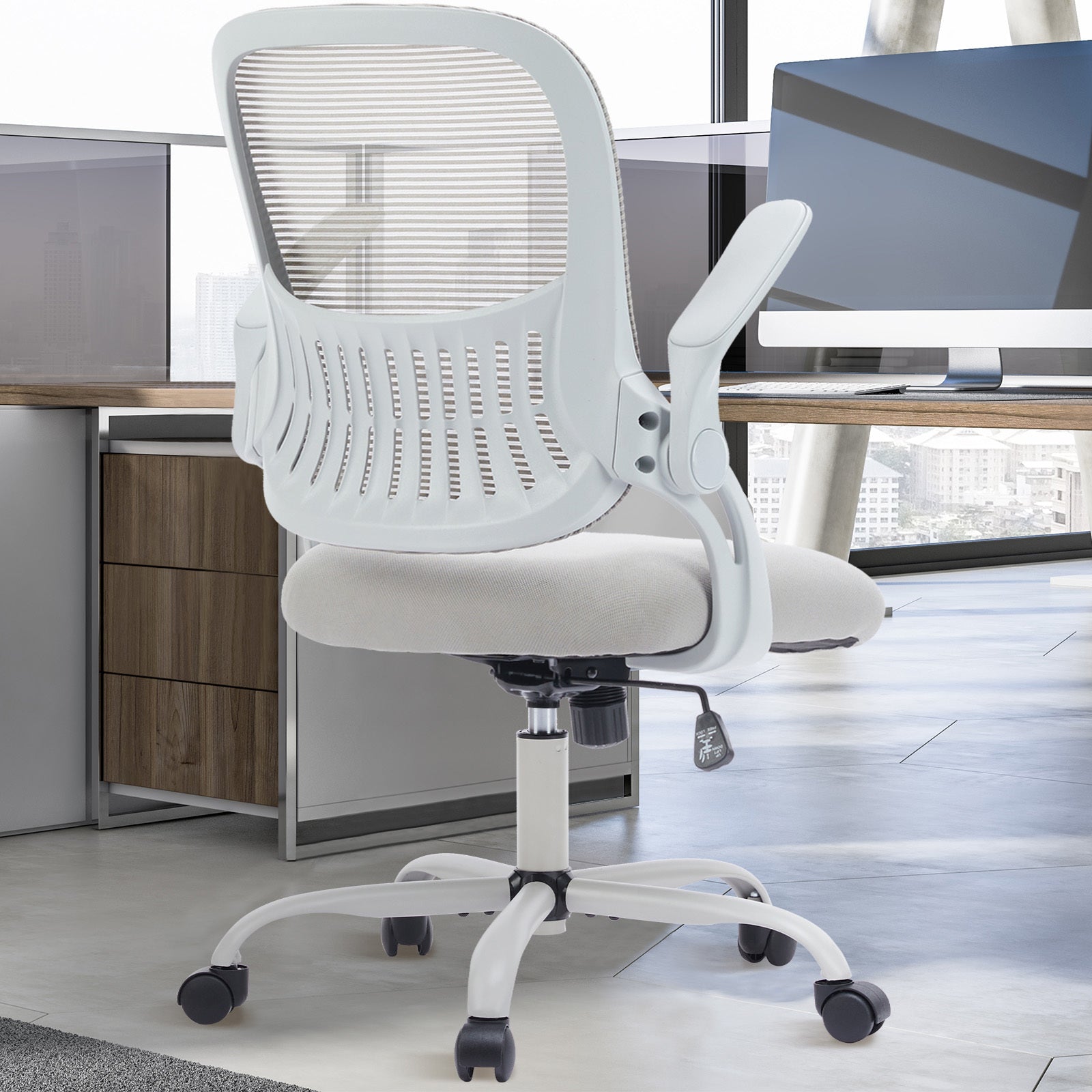 Sweetcrispy Office Mid Back Ergonomic Mesh Computer gray-nylon mesh