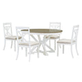 5 Piece Retro Functional Dining Table Set brown + antique white-solid wood