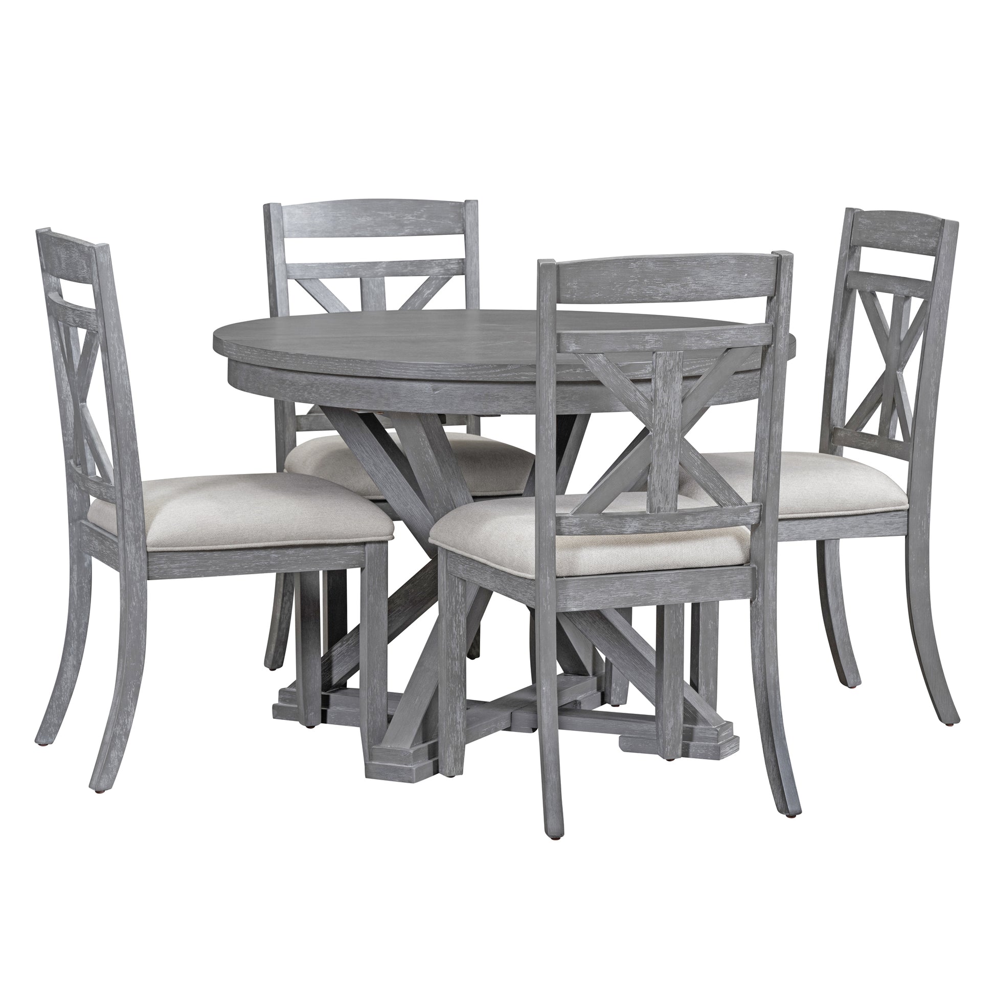 5 Piece Retro Functional Dining Table Set grey-solid wood