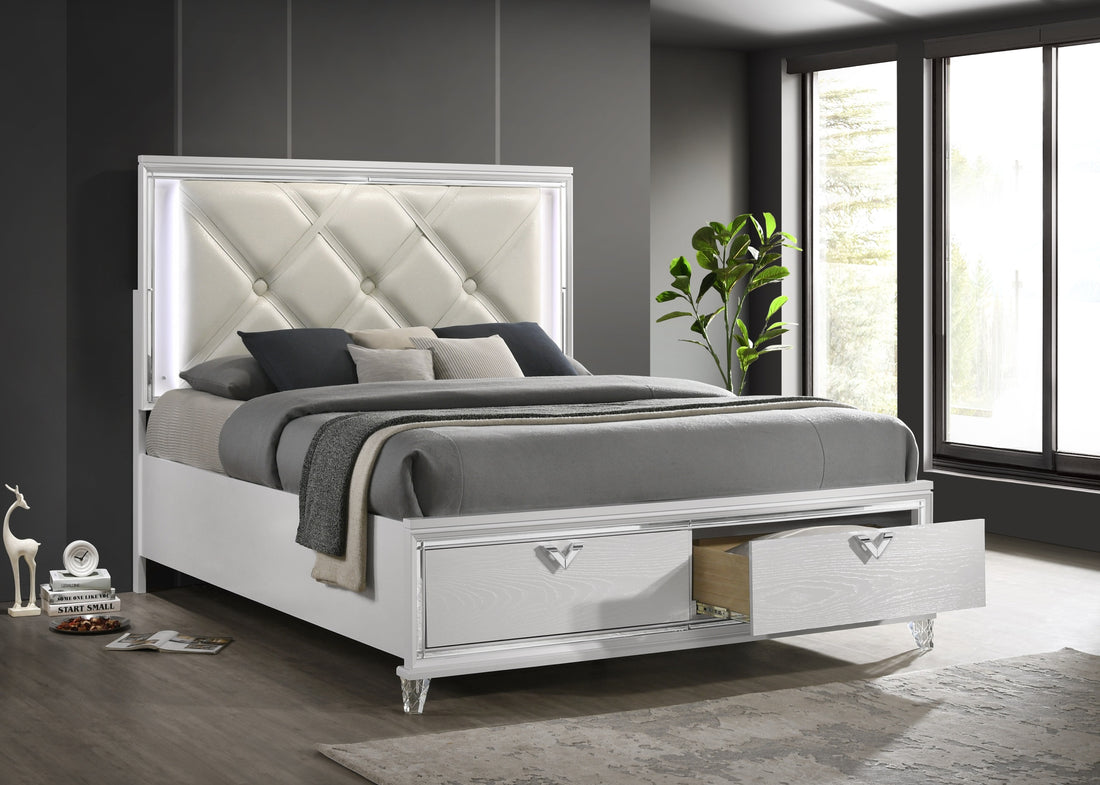 Prism Modern Style Queen 4PC Bedroom Set with LED box spring not required-queen-silver-wood-4 piece