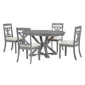 5 Piece Retro Functional Dining Table Set grey-solid wood