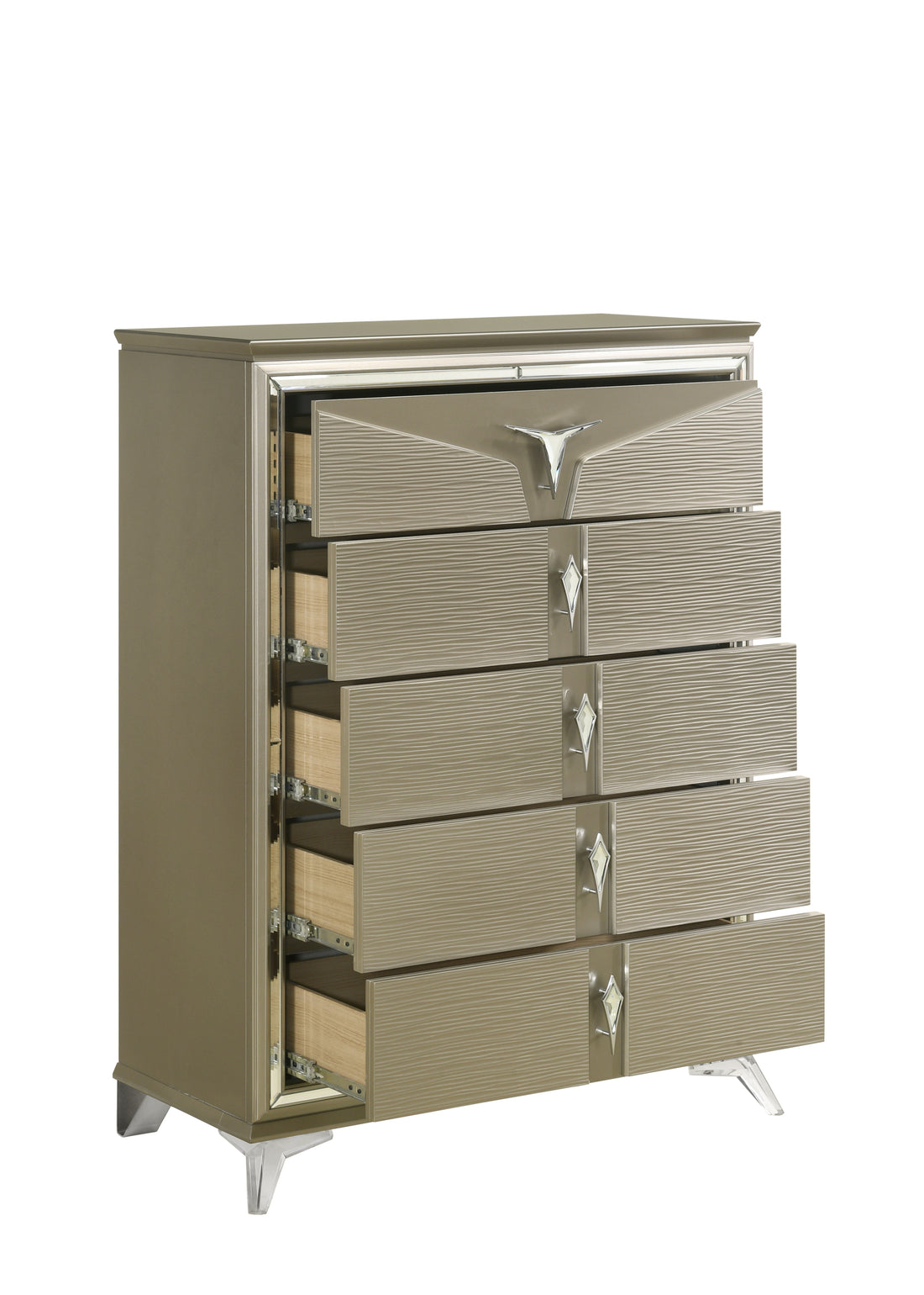 Samantha Modern Style 5 Drawer Chest Made with Wood & silver-bedroom-contemporary-modern-wood