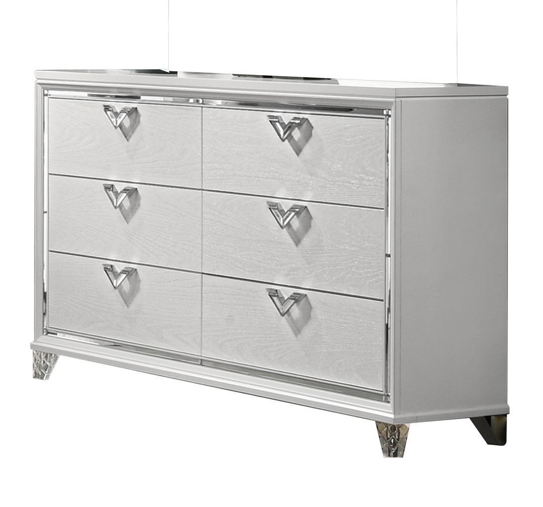 Prism Modern Style 6 Drawer Dresser with Mirror Accent silver-bedroom-modern-wood