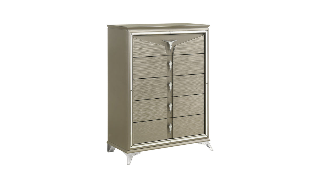 Samantha Modern Style 5 Drawer Chest Made with Wood & silver-bedroom-contemporary-modern-wood