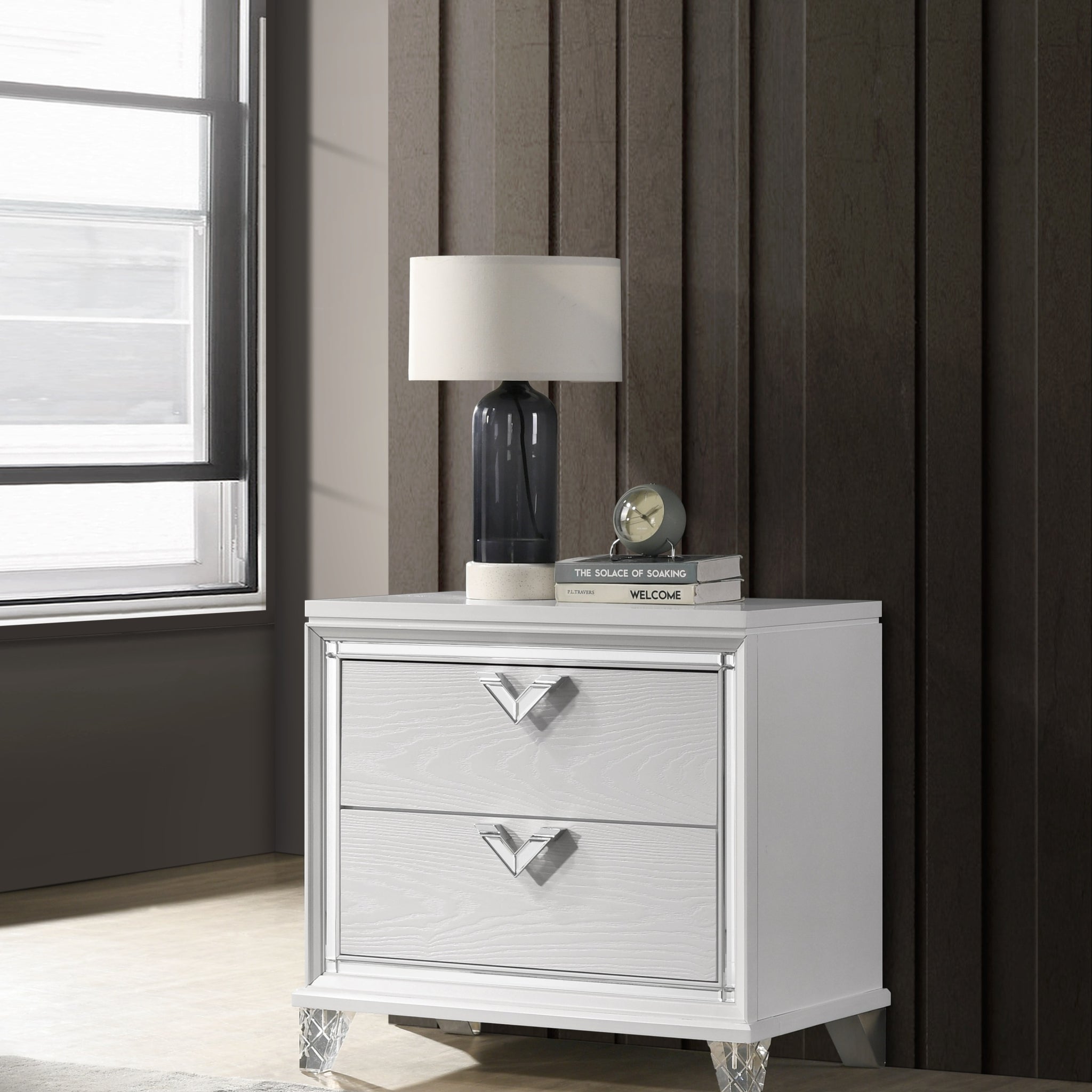 Prism Modern Style 2 Drawer Nightstand with Led