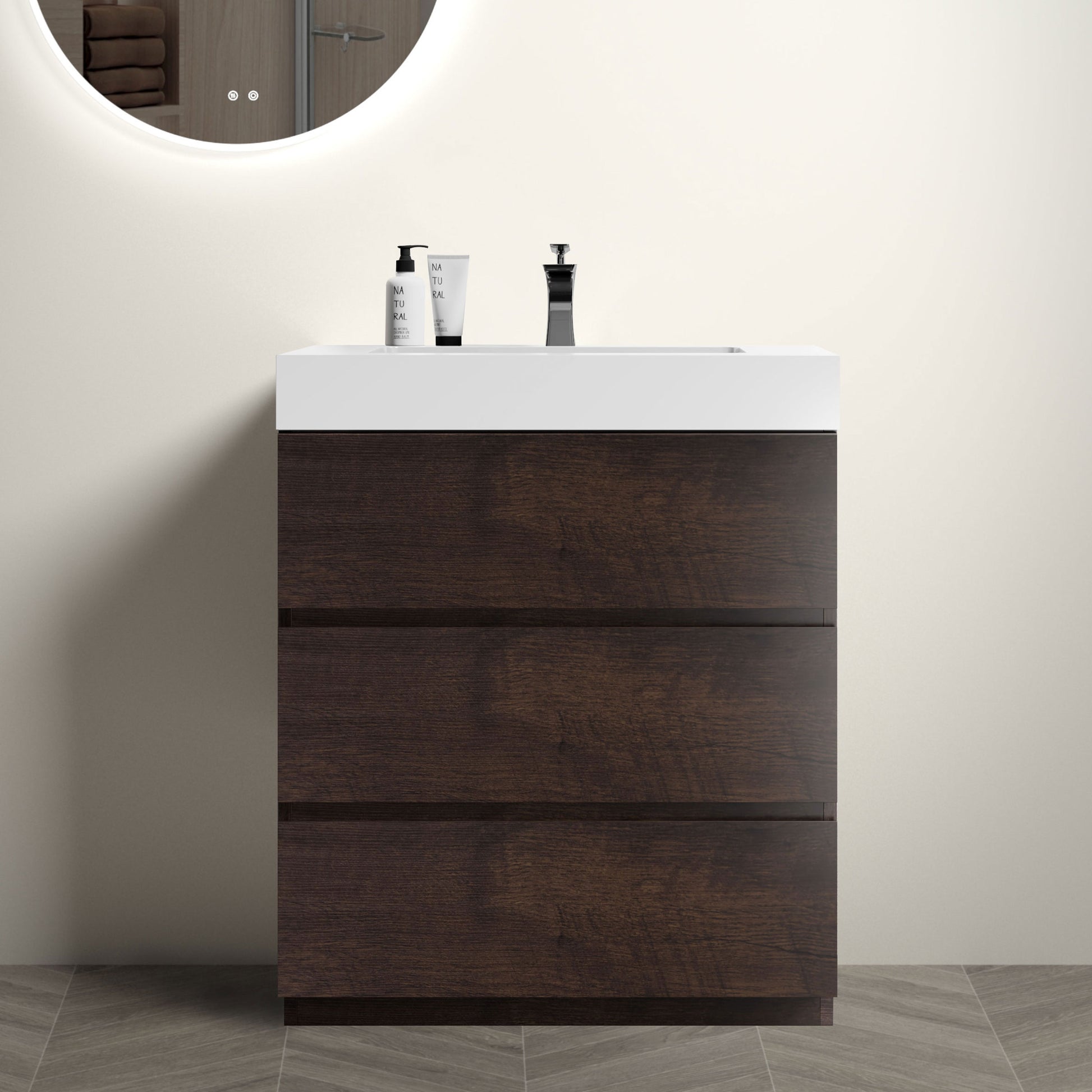 Alice 30" Walnut Bathroom Vanity with Sink, Large white+walnut-melamine