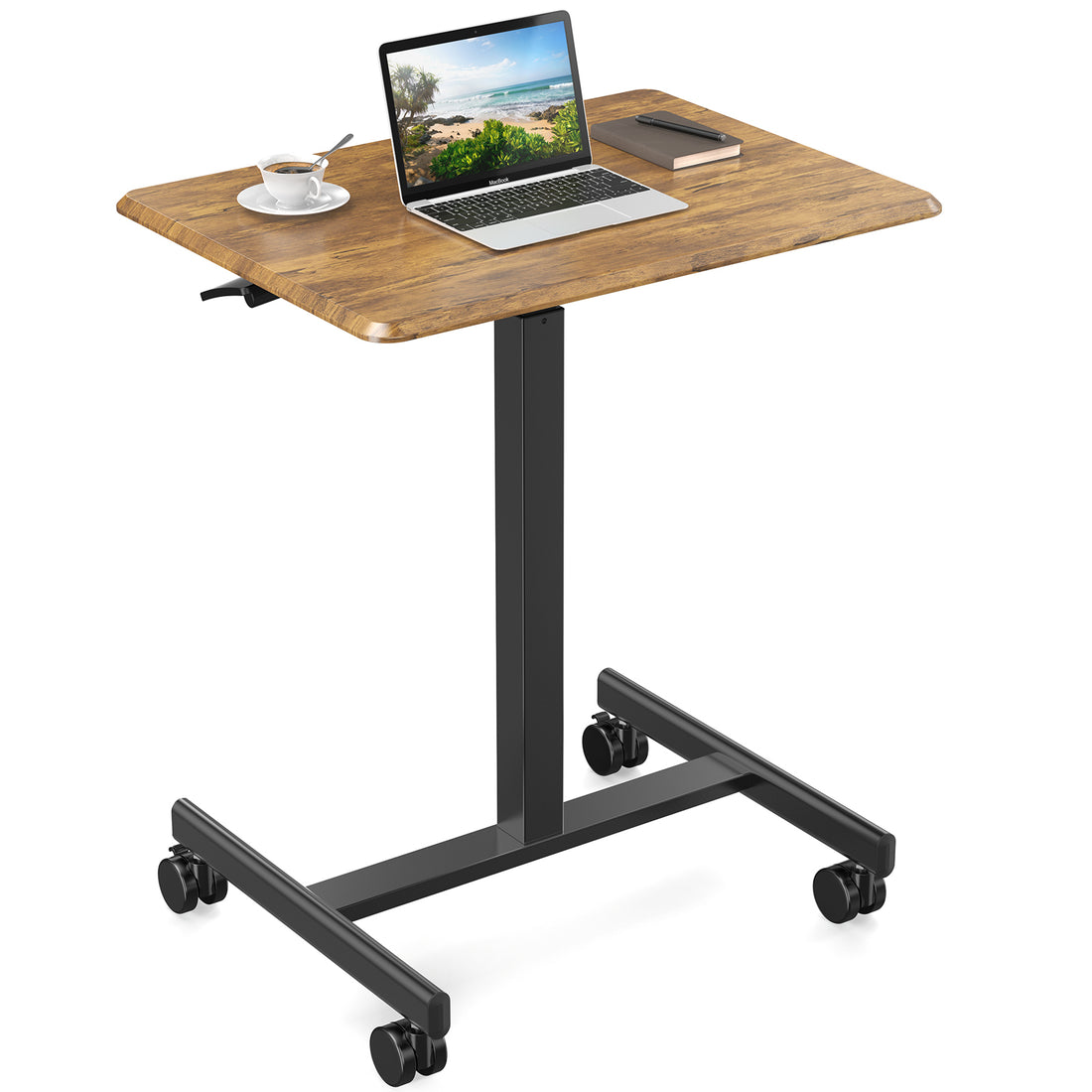 Sweetcrispy Small Mobile Rolling Standing Desk Rolling rustic brown-metal & wood