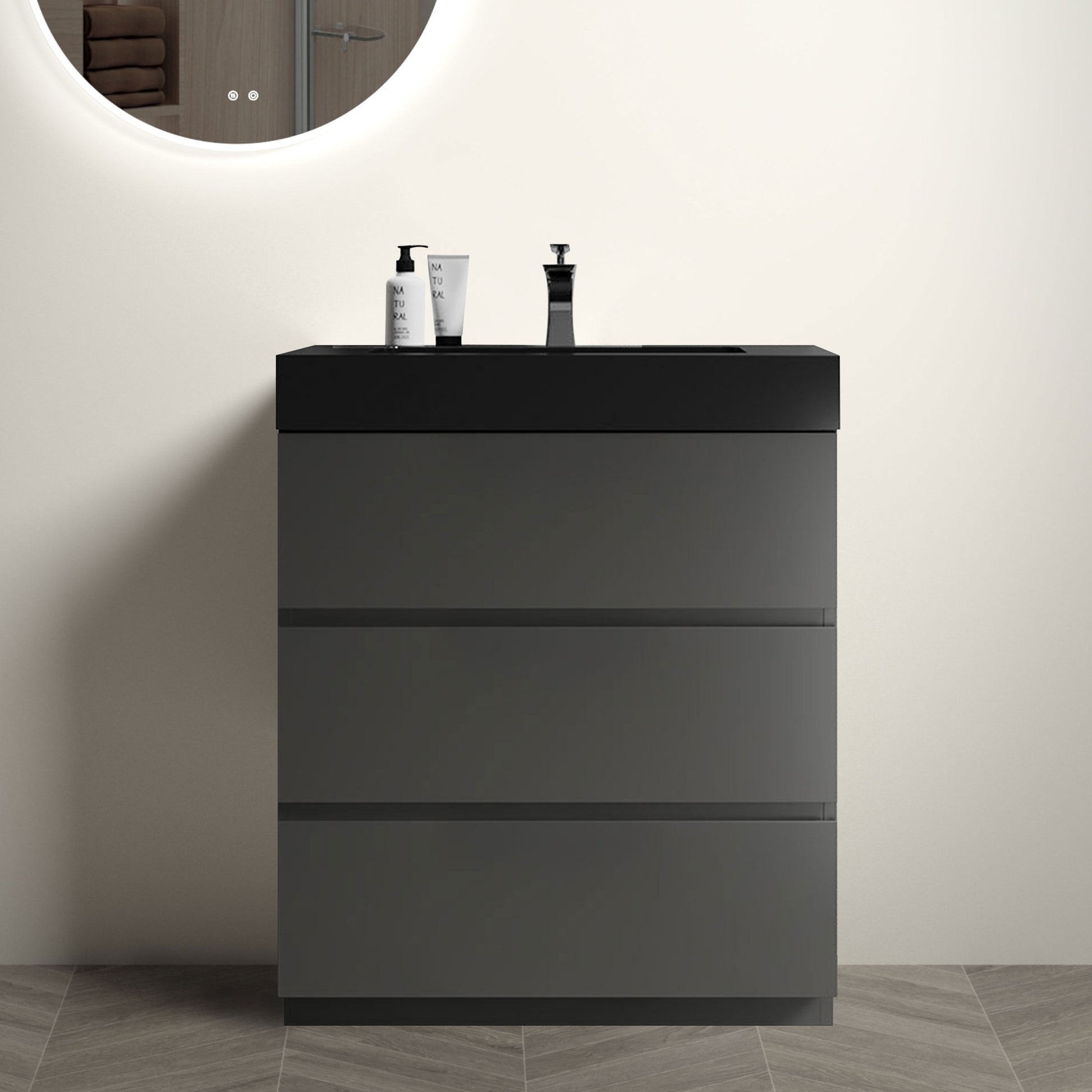 Alice 30" Gray Bathroom Vanity with Sink, Large black+ gray-melamine