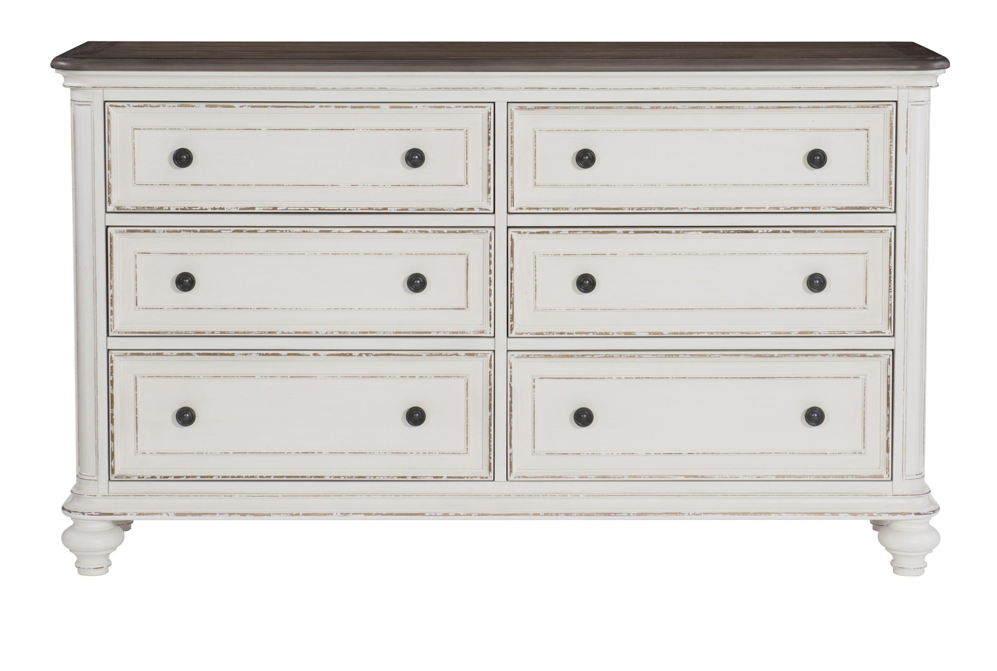 Antique White and Brown Gray Finish1pc Dresser of 6x antique white-bedroom-classic-traditional-wood