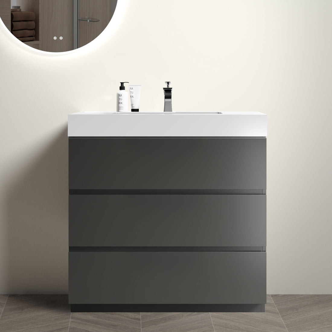 Alice 36" Gray Bathroom Vanity with Sink, Large gray-melamine