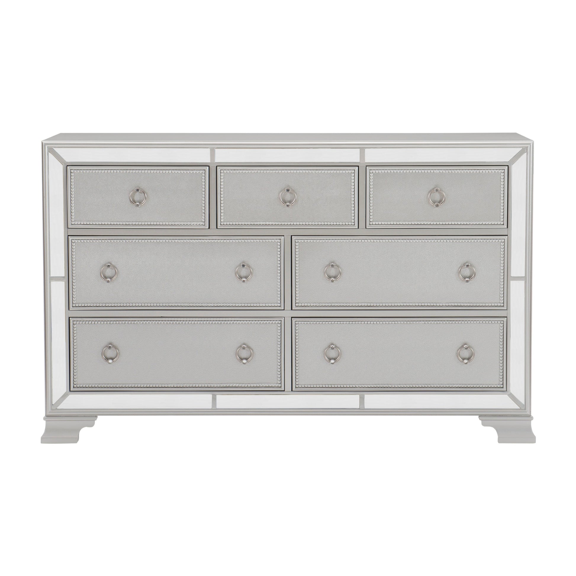 Glamorous Silver Finish Dresser 1pc 7 Drawers Beveled silver-glam-modern-wood